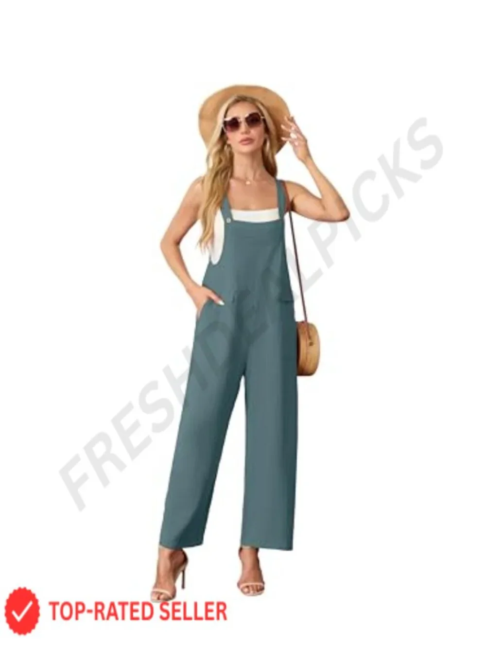Boho Wide Leg Sleeveless Jumpsuit Women Elastic Waist Pockets Summers
